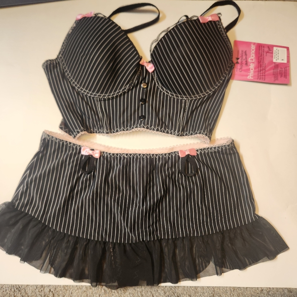 NWT Sexy Foreplay Fun Private Dancer Pink and Black Lingerie 2 Piece set  L